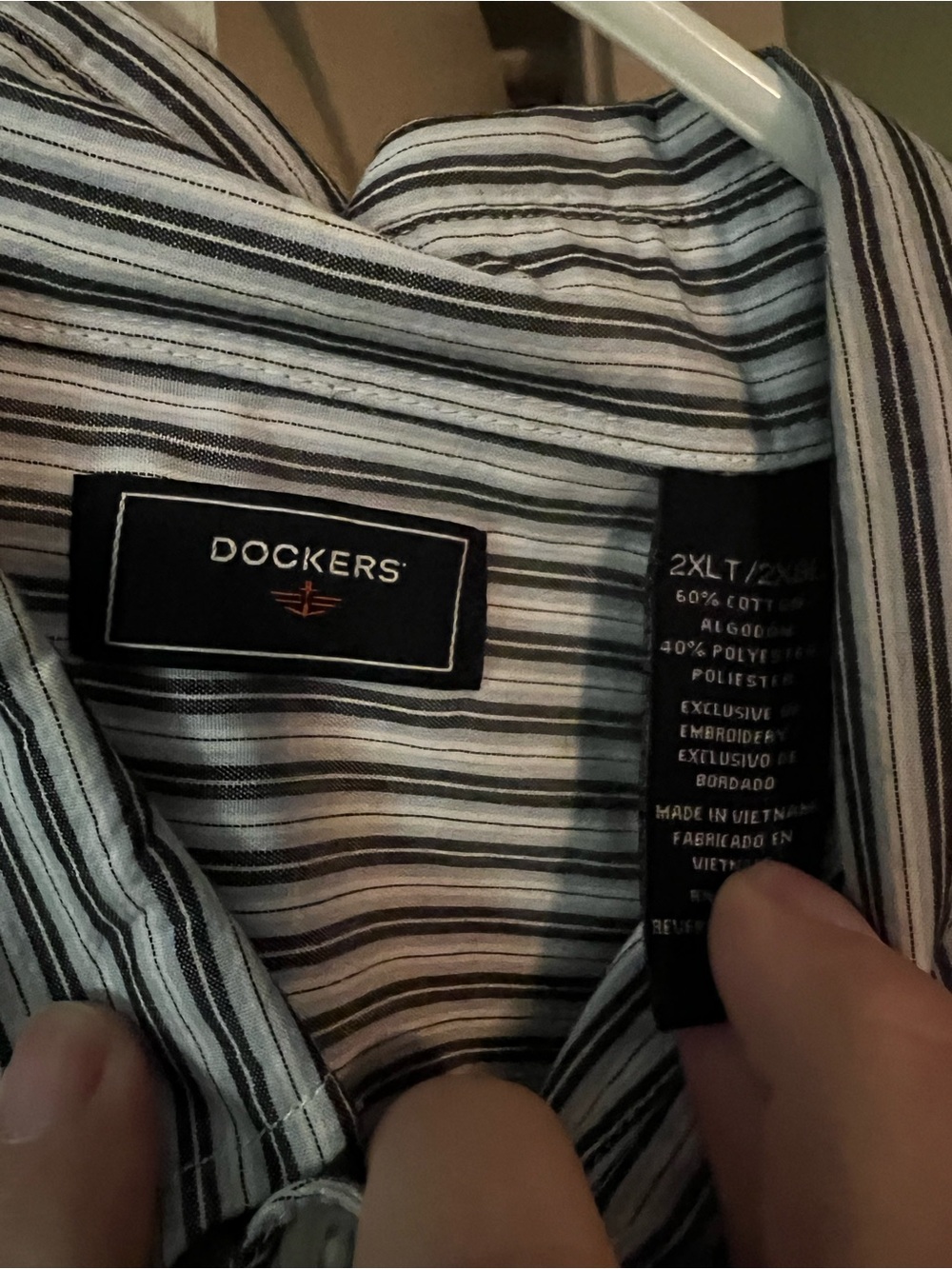 Men's Blue and White Striped Button-Down Shirt - Picture 2 of 2